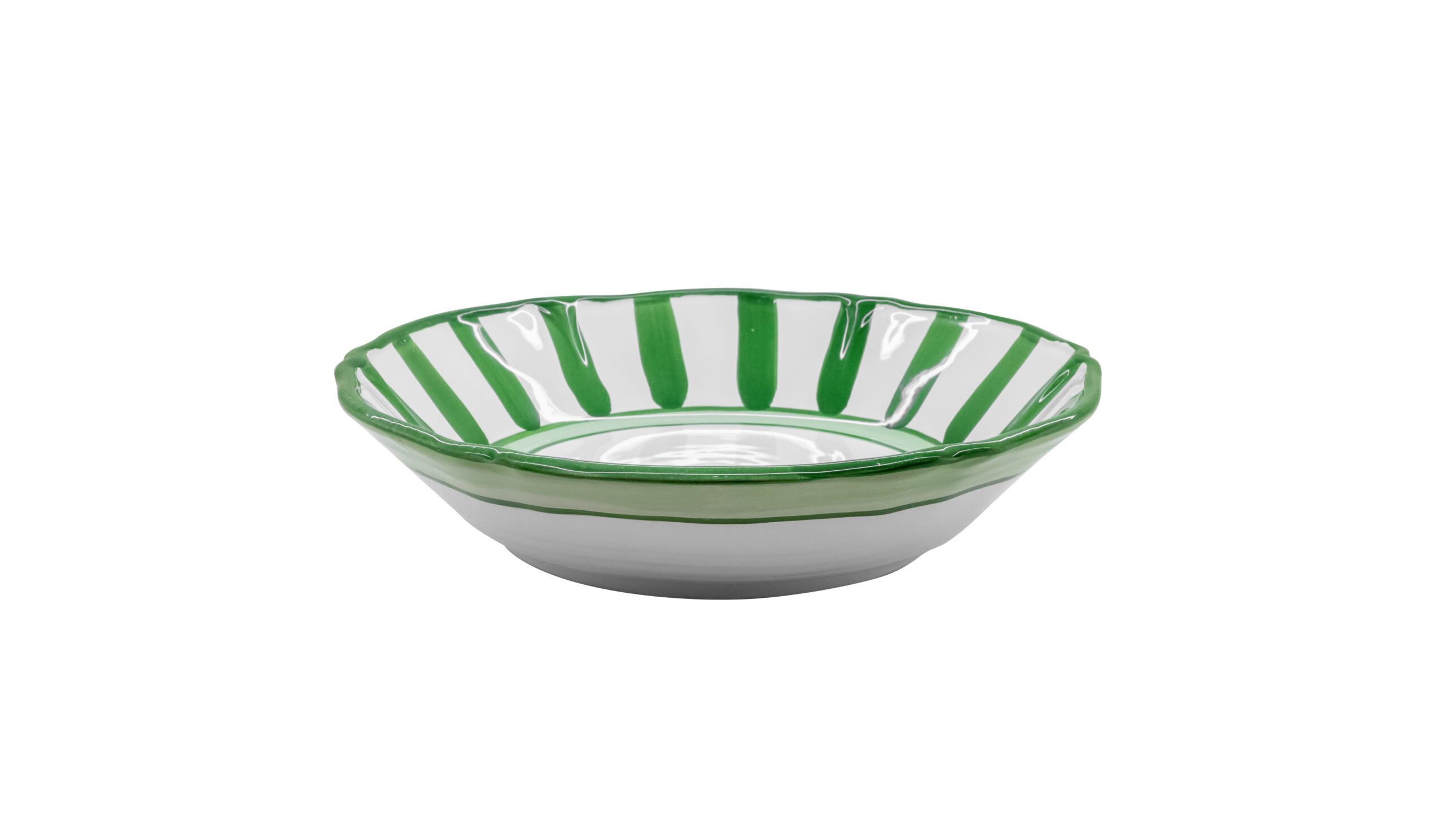 0262 251 Hand Painted Dark Green Stripes Ceramic Salad Serving Bowl (31.5x7cm) - Image 1