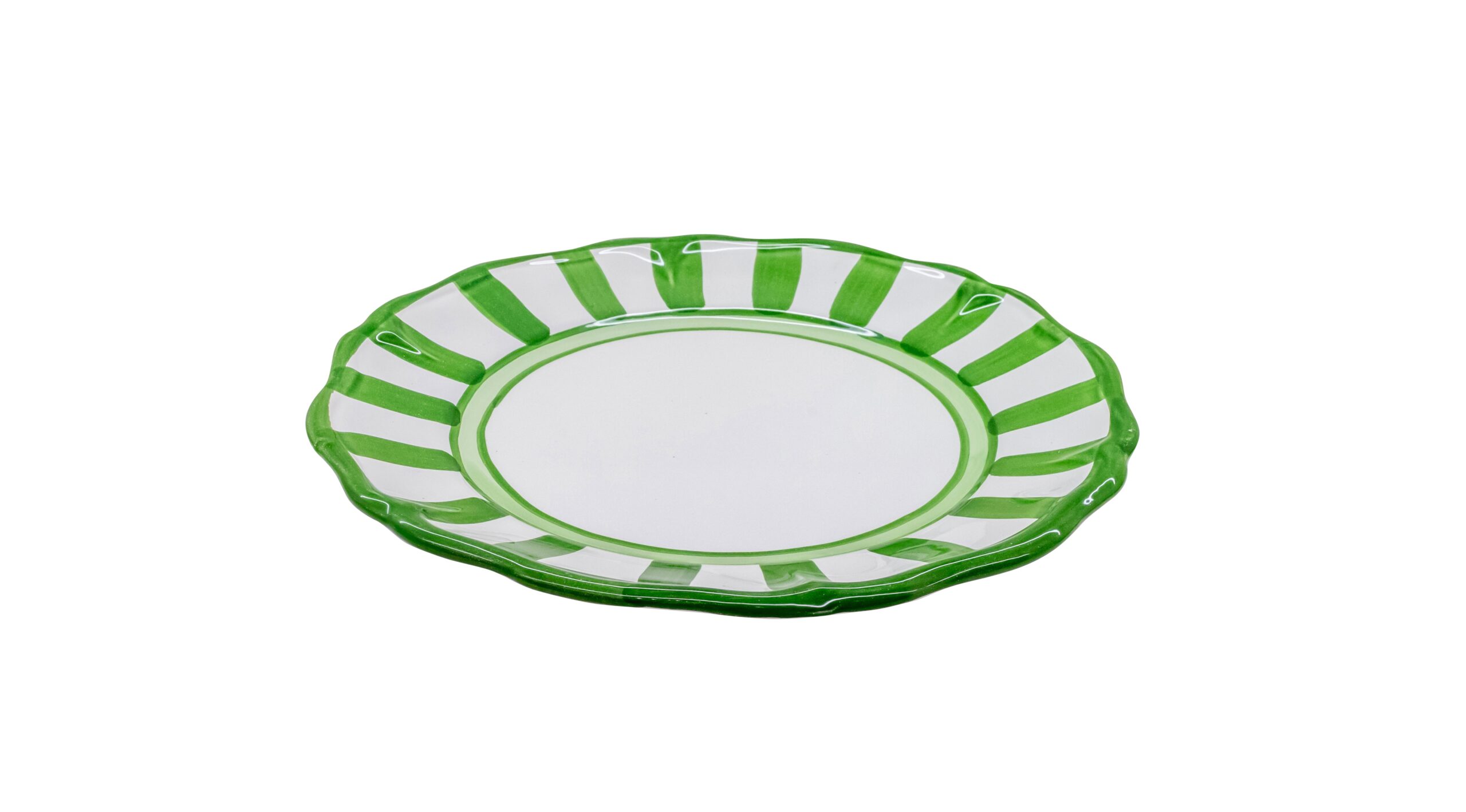 0263 251 Hand Painted Dark Green Stripes Ceramic Dinner Plate (28cm) - Image 1