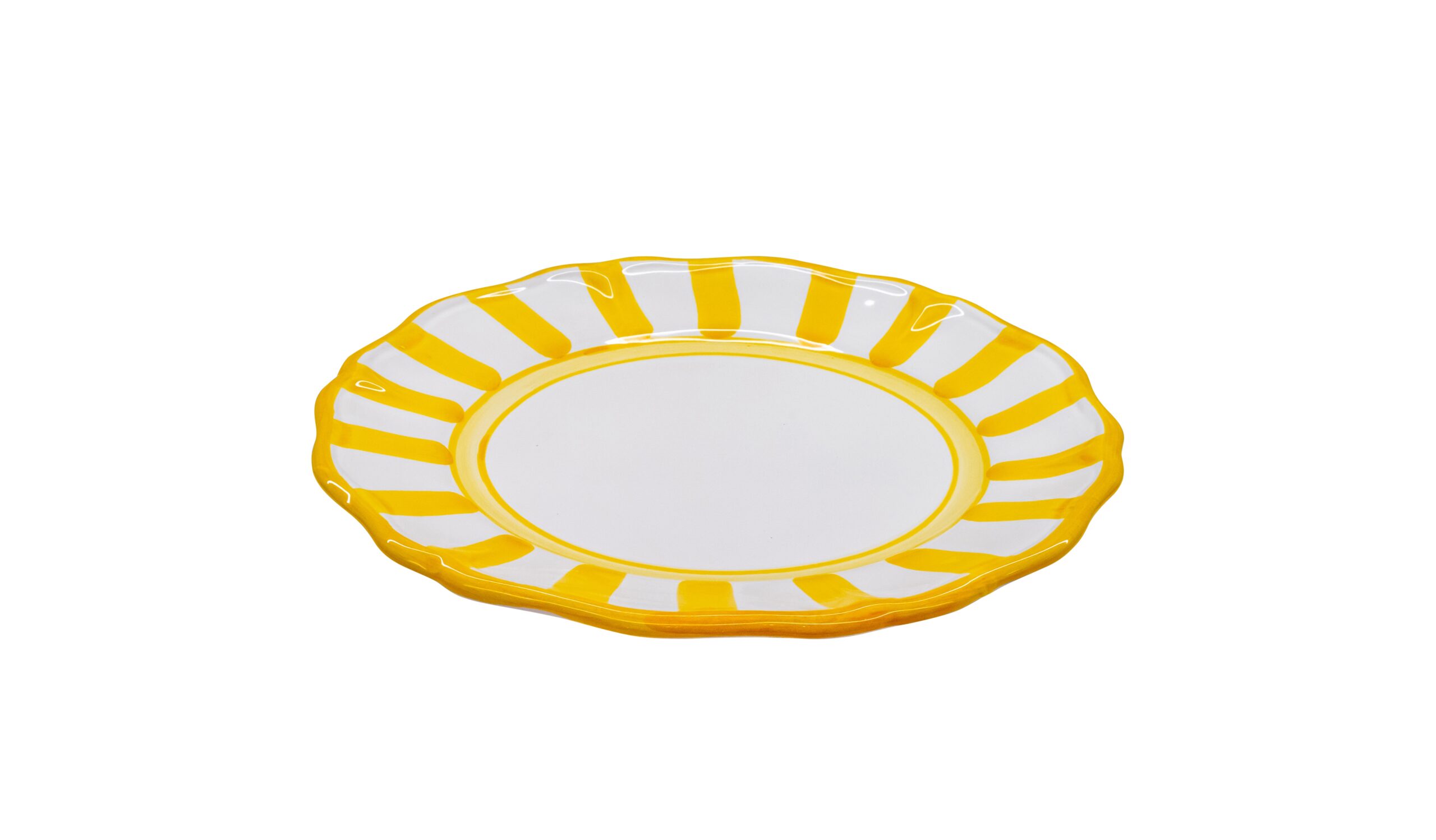 0263 254 Hand Painted Yellow Stripes Ceramic Dinner Plate (28cm) - Image 1