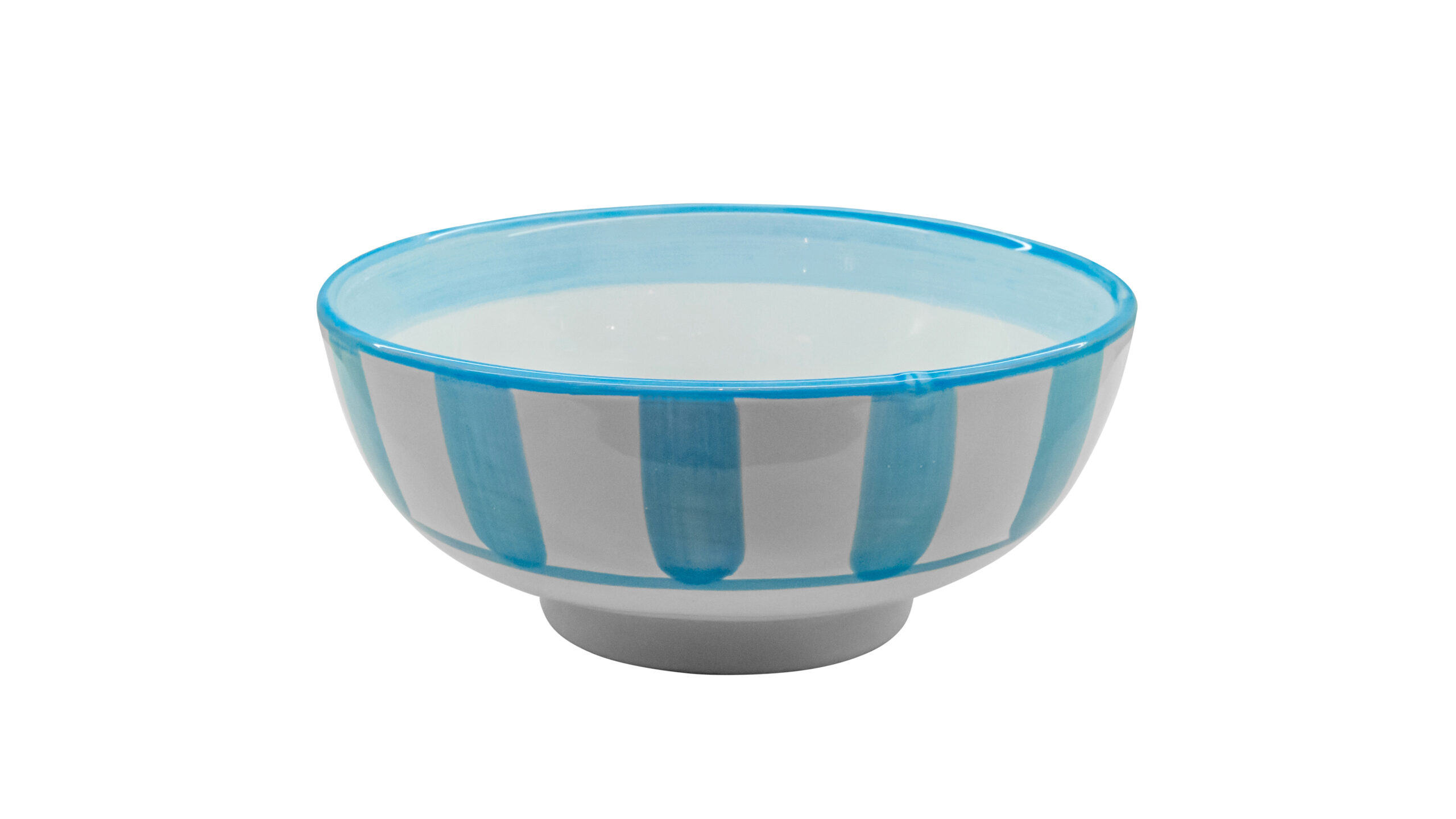 0440 252 Hand Painted Light Blue Stripes Ceramic Side Bowl (25x8.5cm) - Image 1