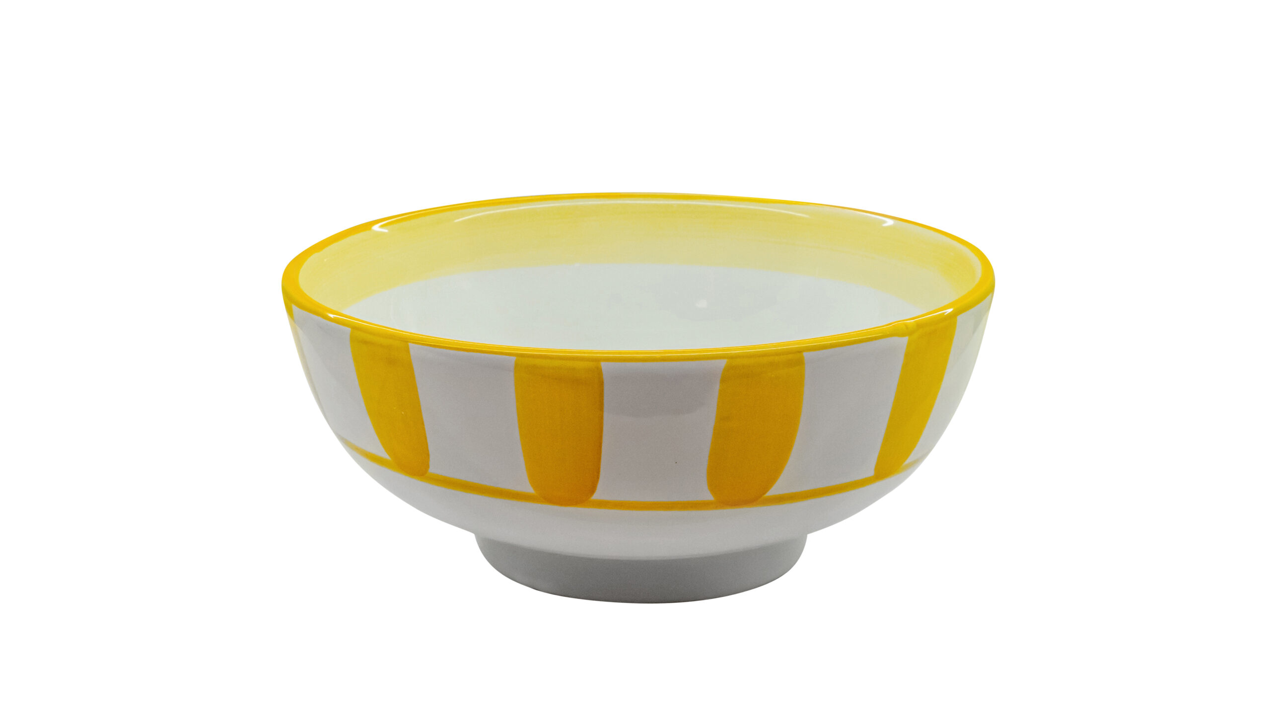 0440 254 Hand Painted Yellow Stripes Ceramic Side Bowl (25x8.5cm) - Image 1