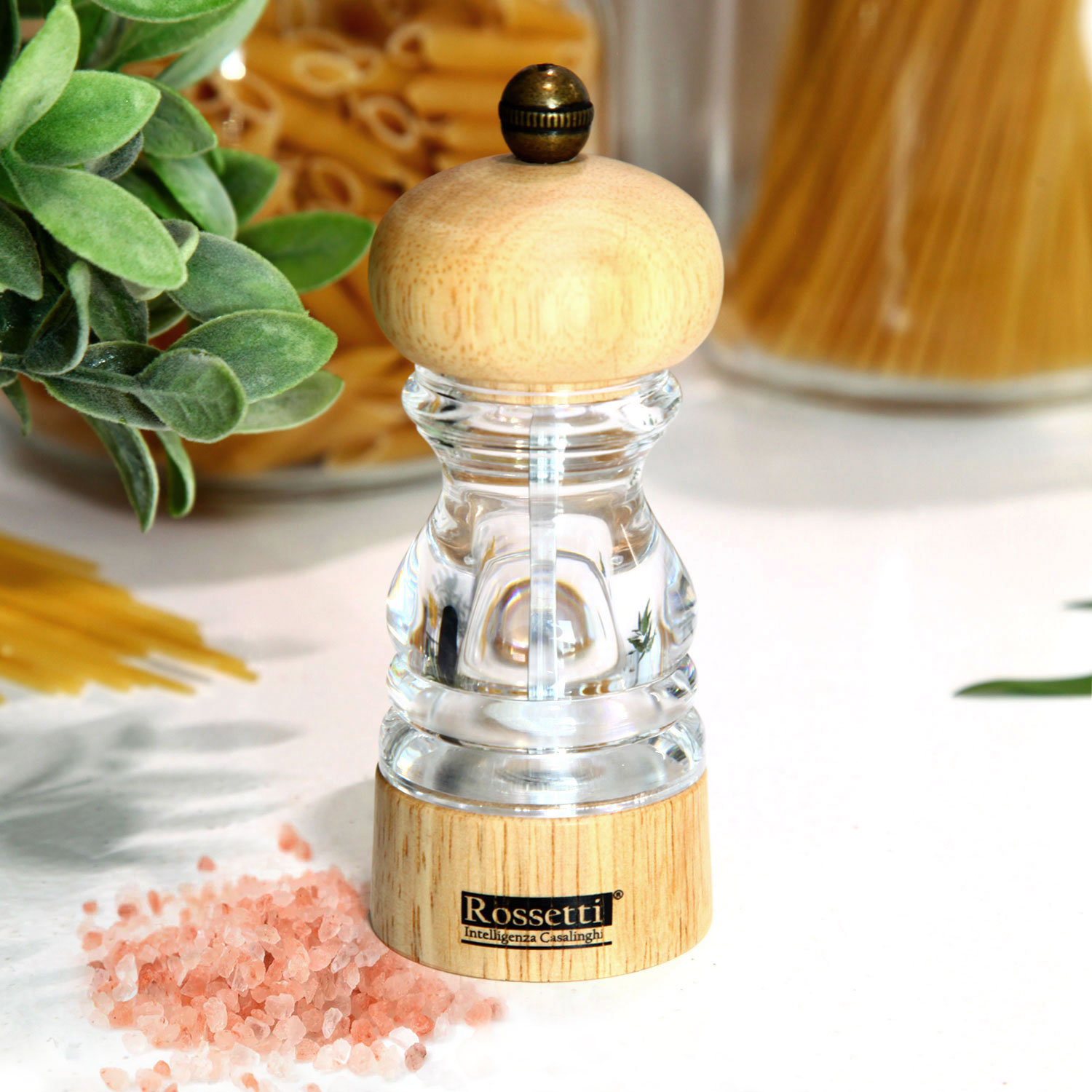 2232 Rossetti Heritage Clear Acrylic & Wood Salt Grinder Small - Image 1