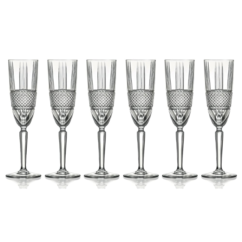 2696802010 RCR Brillante Champagne Glasses Flute (Set of 6 Glassware Set) 190ml - Image 1