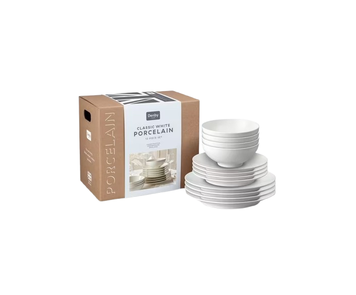 458040985 Denby Arc White Porcelain Dinner Set (12 Pieces) - Image 1
