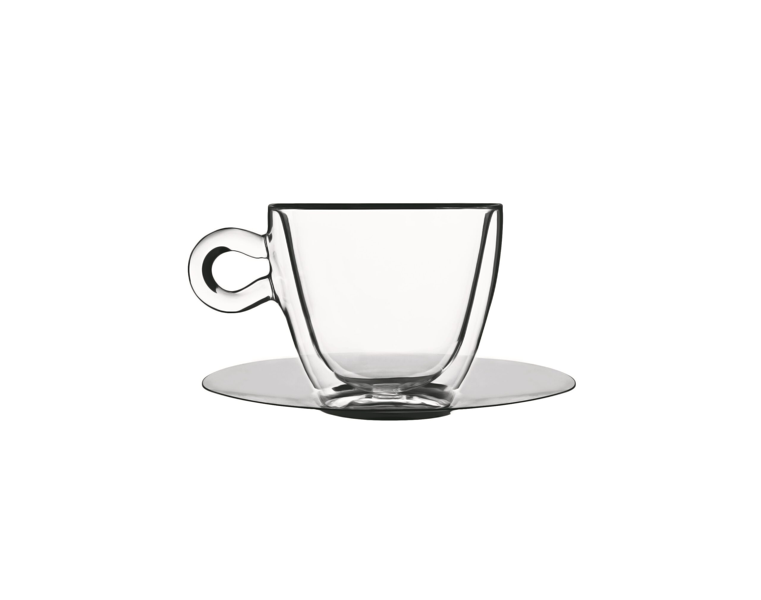 A10089S0102AA001 Luigi Thermic Double Wall Glass Multipurpose Cups with Stainless Steel Saucer 300ml (Pack of 2) - Image 1