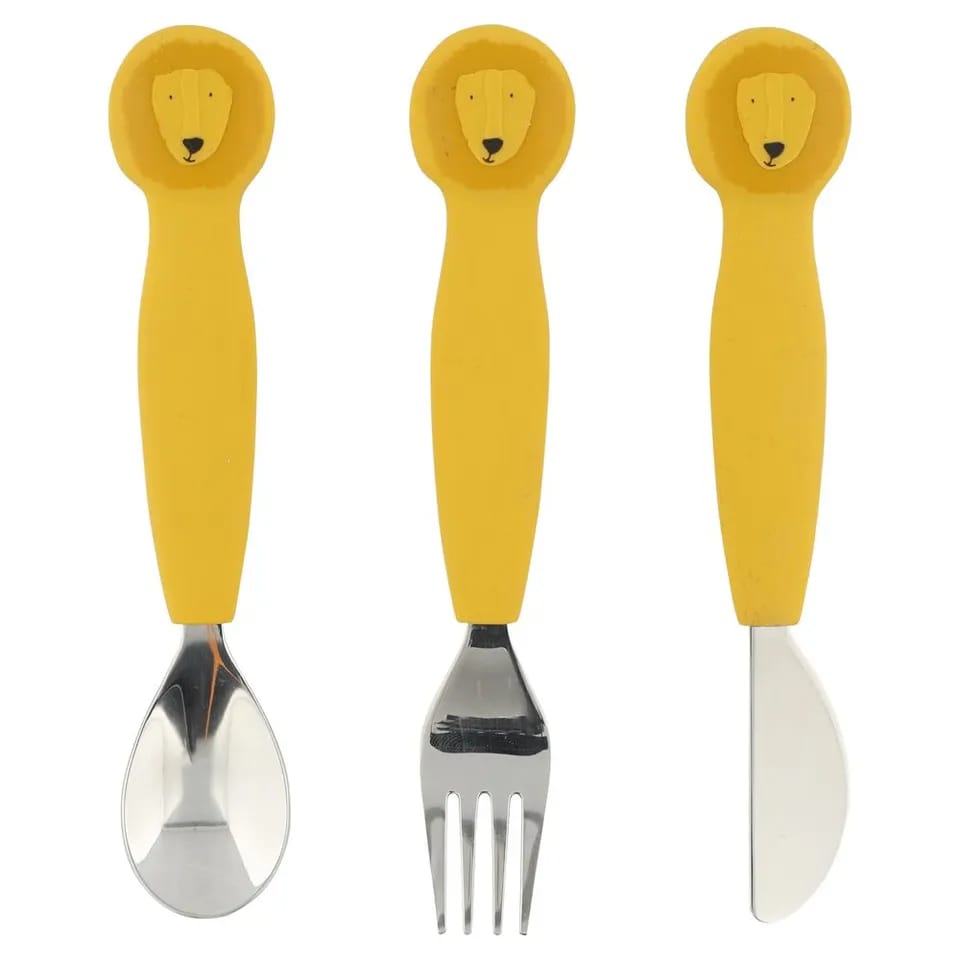 WhatsApp Image 2026-06-13 at 12.28.01 PM Mr Lion Stainless Steel Cutlery with Yellow Silicone Handle for Kids Set of 3 (16.5x3x1cm) - Image 1